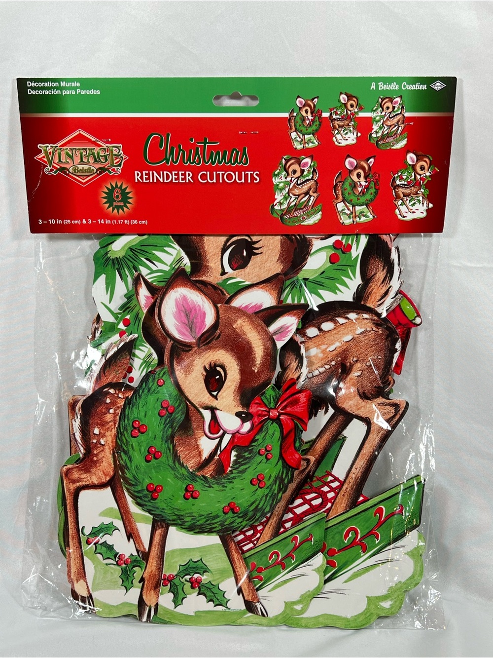 Beistle Vintage Style Christmas Reindeer Cutouts 6 Piece 10" & 14" Wall Hangings